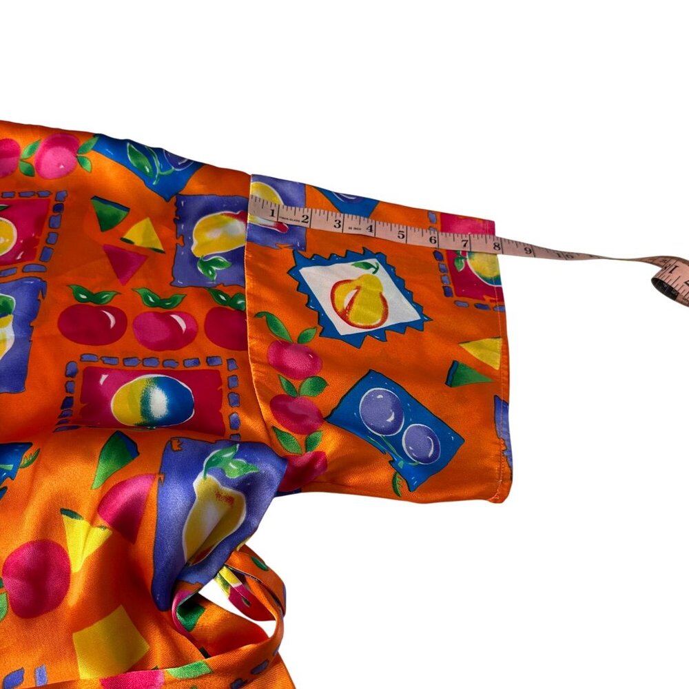 Vintage Vassarette Robe Size Large Kimono Fruit Colorful Orange Satin 90s Retro - Picture 6 of 9